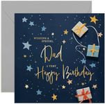 Old English Co. Dad Birthday Card for Him - Navy Blue Male Birthday Card for Family - Stars Wrapped Gifts Presents Card Design - Modern Birthday Card | Blank Inside