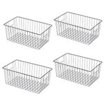 Freezer Organizer Bins - 4 Pack Stand Up Freezer Baskets for 16，17，21 cu.ft Upright Freezer, Wire Storage Baskets with Built-in Handles, Easy to Access Frozen Food Allow Air Circulation, Black