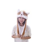 URFUN Ear Moving Jumping Hat Plush Animal Winter Headwear for Women Corgi One Size