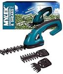 MYLEK Cordless Hedge Trimmer, Grass Shears with 2 Blades and Blade Guards Handheld for Topiary Bush Shrubs, Edging Garden Grass Lawn, Quick Change Button, Safety Switch & Battery Capacity Display