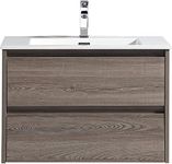 Flairwood Decor Bathroom Vanity Marlow Kye 30 Inches - Includes Wall Mounted Cabinet with 2 Large Drawers and White Countertop with Integrated Sink - Grey/Brown - Wood - Assembled Vanity