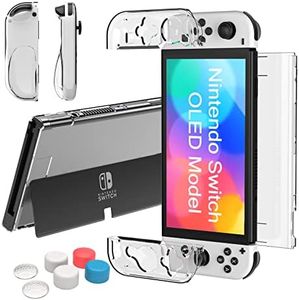 Teyomi Dockable Case Compatible with Nintendo Switch OLED Model 2021, Soft TPU Joy-Con Cover and Hard PC Protective Case Cover with 6pcs Silicone Thumb Grip Caps, Switch OLED Case Protector, (Clear)