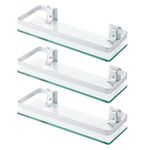 KES Bathroom Glass Shelf Tempered Glass Shelf, Aluminum Extra Thick 8MM Glass Shelves Over Toilet 1 Tier Rectangular Clear Glass Shelf 3 Packs, Wall Mounted, Silver, A4126A-P3