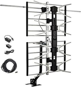 McDuory Digital HDTV Outdoor Amplified Antenna - 150 Miles Range - Mounting Pole & 40 feet RG6 Coaxial Cable Included - Optimized Performance in UHF & VHF - Tools Free Installation