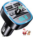 Comsoon Bluetooth FM Transmitter, [Blue Ambient Ring Light] Wireless Radio Car Receiver Adapter Kit with Hands-Free Calling, Dual USB Charger 5V/2.4A & 1A, Support TF/SD Card, USB Disk