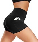 Biker Shorts Women with Pockets - 3"/5"/8" High Waisted Soft Tummy Control Workout Shorts for Yoga Athletic Gym Black