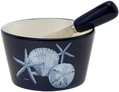 Boston International Ceramic Bowl and Spreader Serving Set, 1.5 Cups, Dark Sea