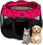 Pet Dog Puppy Playpen Dog Cat Tent Crates, Foldable Exercise Kennel Portable Playpen for Small Medium Dogs/Cats/Rabbits, Indoor Outdoor Travel Camping Use with Removable Zipper Top Red