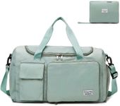 Gym Bag for Women and Men, Small Travel Duffel Bag for Sports, Gyms and Weekend Getaway, Waterproof Duffle bag with Shoe and Wet Clothes Compartments, Lightweight Carry on Gym Bags, Light Green