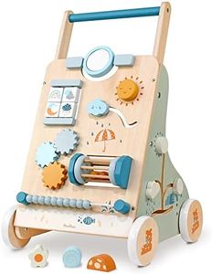 PairPear Wooden Baby Walker, Toddler Push Walker Activity Center Toys with Shape Sorter, Montessori Walker Toy, Push Toys for Boys Girls 1 2 3 Year Old