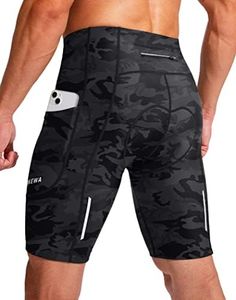 Men's Bike Shorts 3D Padded Cycling Road Biking Underwear Mountain Riding Biker Bicycle UPF 50+ Cycle Shorts Zipper Pockets(Camo Black,XL)