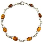 8" inch/20cm Baltic amber and sterling silver 925 ladies' cognac bracelet