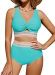 GRAPENT Womens Blue Bikini tie Bikini Sets for Women Full Coverage Swimsuits Beach wear for Women Modest Bathing Suit for Women Two Piece Bikini for Women Aqua Blue Size Large US Size 12 to Size 14