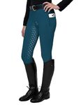 FitsT4 Sports Women's Full Seat Riding Tights Active Silicon Grip Horse Riding Tights Equestrian Breeches Blue Size L