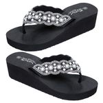 Holibanna Wedge Sandals Platform Pearl Diamond Strap Non-Slip Beach Shoes Slip On Toe Post Slippers (23.0CM, 6US, 3.5UK, 36.5EU, 9.039Inch) Black