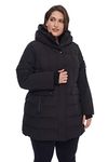 Alpine North Women’s Vegan Down Mid-Length Parka (Plus Size) - Insulated, Warm Winter Coat with Hood, Jacket For Women (Black, 2X)