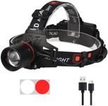 WINDFIRE Rechargeable Headlamp White Red LED Hunting Headlamps Super Bright 4 Modes Tactical Red Headlight 90° Adjustable Zoomable Head Lamp for Running Camping Hiking Fishing Night Vision Astronomy