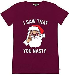 Tipsy Elves Women's I Saw That You Nasty Funny Christmas Tee Shirt, M