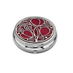 Large Pill Box - 3 Compartment - Rennie Mackintosh Leaves & Coils Design - Enamelled Pewterware - Red/Fuchsia - 5cm