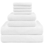 HOMEXCEL 8 Piece Bath Towel Set, Microfiber Bathroom Towel - 2 Bath Towels, 2 Hand Towels, and 4 Wash Cloths, Super Soft, Highly Absorbent Towels for Bathroom, Gym, Hotel, and Spa (White)