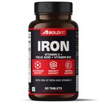 Boldfit Iron Supplement for Women & Men with Vitamin C, Folic Acid & Vitamin B12 - Iron Tablets for Men & Women Help Support Energy & Blood Building - 60 Veg Tablets