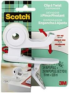 Scotch Desktop Tape Dispenser, White, Great for Gift Wrapping, 1 Dispenser (C19-CLIP-W-CCW)