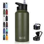 HASLE OUTFITTERS 32 oz Insulated Water Bottle Stainless Steel Double Walled Vacuum Sports Water Bottle with 2 Lids (Straw and Spout Lid) for Gym Camping Hiking（Army Green,1）