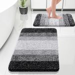 OLANLY Luxury Bathroom Mat Set 2 Piece, Soft Microfiber Absorbent Bath Mat and U-Shaped Contour Toilet Mat, Non-Slip Bathroom Rug Set, Machine Wash, Bath Mats for Bathroom, (30"x20"+24"x16", Black)