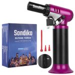 Sondiko Butane Torch with Fuel Gauge S907, Refillable Soldering Torch Lighter with Adjustable Flame for Welding, Resin Art, Industrial, Pink & Black(Butane Gas Not Included)