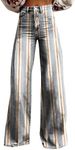Flare Jeans for Women Vintage Wide Leg Boyfriend Baggy Stretchy High Waisted Trendy Denim Pants with Pockets Turquoise XX-Large