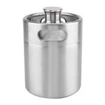 Beer Barrel,Mini Keg Style Growler Stainless Steel Beer Barrel with Spiral Cover Lid Supplies Holds Beer Double Handles for Home Hotel Camping Picnic (2L)