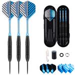 sanfeng Professional 3 Pack 22 Grams Steel Tip Darts Set With Blue Aluminum Shafts 9pcs Standard Flights + 50pcs Rubber O-Rings + 12pcs Spring Rings + 1pcs Dart Sharpener Tool