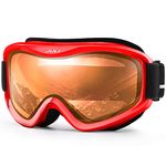 Juli Kids Ski Goggles,Snow Snowboard Goggles Boy Girl Snowmobile Skiing Skating Age 3-8 (Red Frame/Orange Lens)