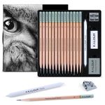 Kalour 18-Piece Professional Sketch Pencil Set - Includes 5H to 12B Pencils, Vinyl Eraser, Kneaded Eraser,Sharpener and Paper Blending Stump - Ideal for Artists and Beginners