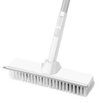 Floor Scrubbing Brush, 2-in-1 Floor Scrub Brush with Long Handle, 9 INCH Stiff Bristle Brush with Squeegee for Bathroom Shower Indoor Cleaning, Deck Scrubber for Garage,Kitchen,Tile and Wall