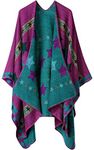 Womens Reversible Oversized Blanket Poncho Cape Shawl Cardigans (One Size, Stars/Purple)