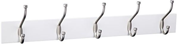 Amazon Basics Wall-Mounted Farmhouse Coat Rack, 5 Standard Hooks, White