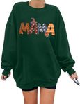 BANGELY Retro Mama Ghost Sweatshirt Women Vintage Mom Halloween Loose Pullover Spooky Season Momster Floarl Long Sleeve Shirt, Green, Medium