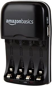Amazon Basics 4 Slot Ni-MH AA & AAA Battery Charger With Indicator LEDs, With USB Port, Black
