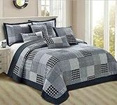 Householdfurnishing 3 Piece Printed Patchwork Bedspread Quilted Bed Throw Comforter with Pillow Shams (Check, Single)