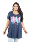 CUPID Women Plus Size Cotton Round Neck Half Sleeve T-Shirt, Night n Sleep Wear, Daily Use Gym n Lounge Wear Long Tops for Ladies_Denim Blue_3XL