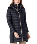 Michael Michael Kors Hooded Long Packable Quilted Double zip Puffer Jacket Coat Black (US, Alpha, Small, Regular, Regular)