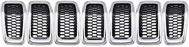 Astra Depot Compatible with 2014-2018 Jeep Cherokee 4-Door Grille Grill Cover Trim Insert Kit 7pcs (Black Mesh Grille + Chrome Moulding Trim)