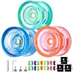 MAGICYOYO Crystal Yoyos Pack of 3, Responsive Yoyo K2 for Kids, Professional Dual Purpose Yo-yos Replacement Unresponsive Bearing for Adults/Advanced+18 Strings+Yo Yo Accessory Kit(Green+Blue+Orange)