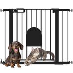 PawHut 30"-41" Extra Wide Pet Gate with Small Cat Door, 30" H Dog Gate with Pressure Fit, Auto Close, Double Locking, for Stairway, Doorways, Hallways, Black