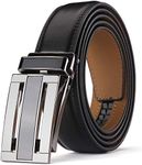 KAERMU Men's Comfort Genuine Leather Ratchet Dress Belt 1 1/8" Wide with Automatic Click Buckle (BLACK B, Suit Pant Size 28"-44")