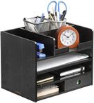 Navaris Bamboo Desk Organizer - Desktop Table Storage Drawers and Compartments for Organizing Stationery, Documents, Files, Office Accessories - Black