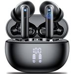 Wireless Earbuds, Bluetooth 5.3 Headphones in Ear with 4 Mic ENC Call Noise Stereo Wireless Headphones Deep Bass LED Display Ear buds 42H Playtime Wireless Earphones IP7 Waterproof/Ultra Light/ Black