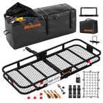 Mockins 60"x20"x6" Heavy Duty Trailer Hitch Cargo Carrier w/License Plate Holder & 16 Cu.Ft. Waterproof Cargo Bag for Hitch Carrier | All-Weather 500 Lbs Cap Folding Luggage Rack for SUV Car & Truck