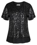 GRACE KARIN Elegant Glitter Sequins Vest for Specila Formal Occasion Vintage V-Neck Glitter Tank Top for Evening Black XL